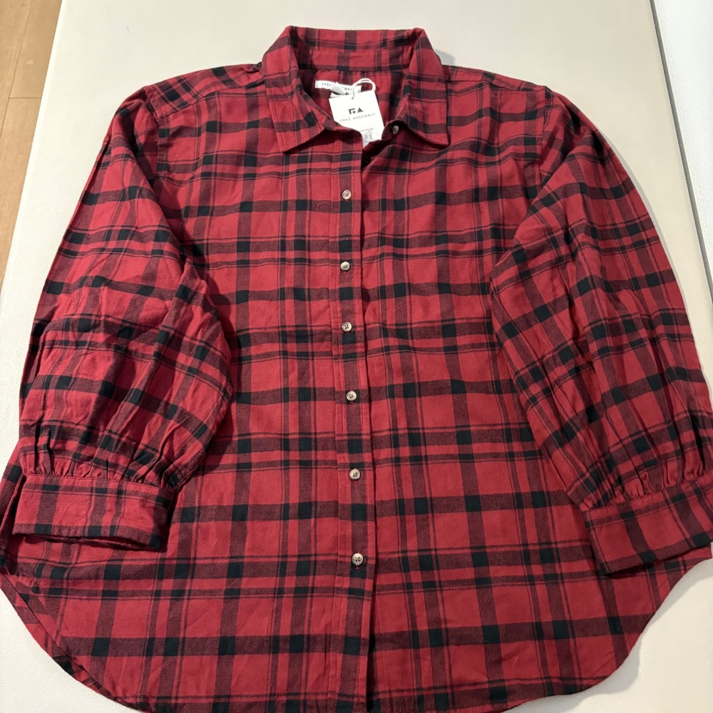 Free Assembly XXL Womens Button Down‎ Long Sleeve Plaid Flannel Shirt Top